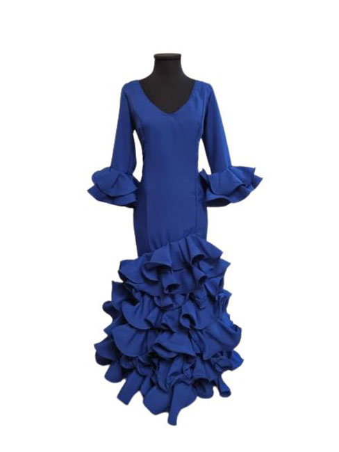 Robe de Flamenca Unie et Economic Bleu Indigo. Ana